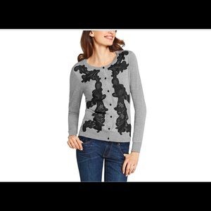 CAbi Small GRAY COTTON CARDIGAN BLACK LACE 4 - 6